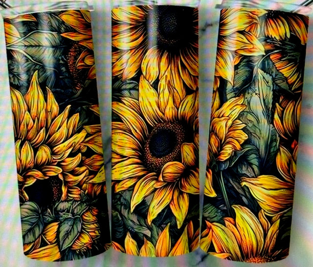 Black and Sunflower 20 oz Skinny Stainless Steel Tumbler