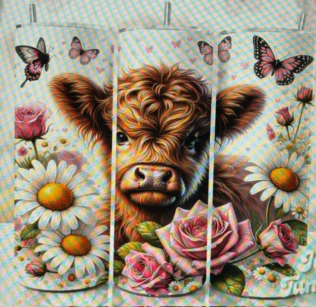 Rose Highland Cow 20 oz Stainless Steel Tumbler